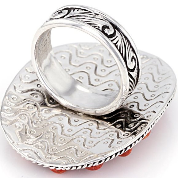 Huge SW REAL Red Coral in Platinum RH oxi-SS - Picture 2 of 5